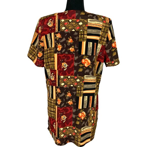 VINTAGE 90s Short Sleeve Floral Multicolour Abstract Blouse - Picture 6 of 10